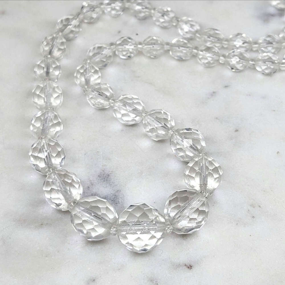 Art Deco Crystal Glass Bead Necklace 24 inch Vintage